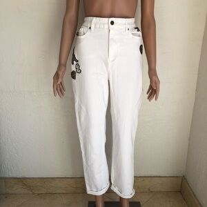 Karl Lagerfeld Cannes Straight High-Rise White Embroidered Jeans Women’s Size 10